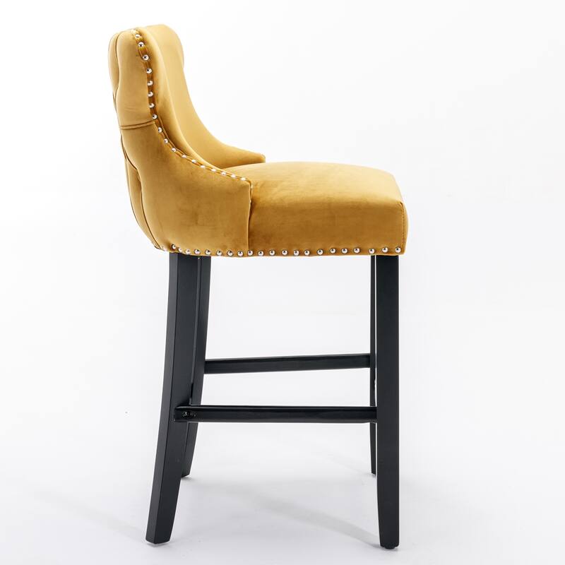 Upholstered Wing-Back Barstools Set of 2/4, Leisure Bar Chairs with Button Tufted Decoration, Wooden Legs and Nailhead Trim