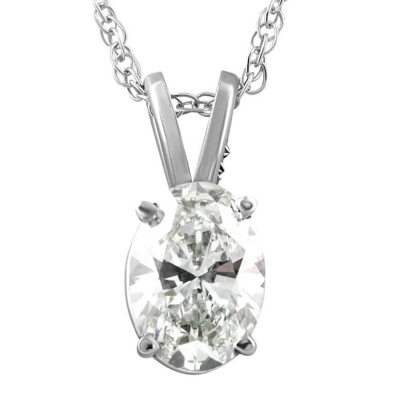 VVS 1Ct Certified Lab Grown Oval Diamond Solitaire Pendant White Gold Necklace