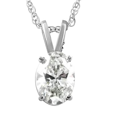 VVS 1Ct Certified Lab Grown Oval Diamond Solitaire Pendant White Gold Necklace