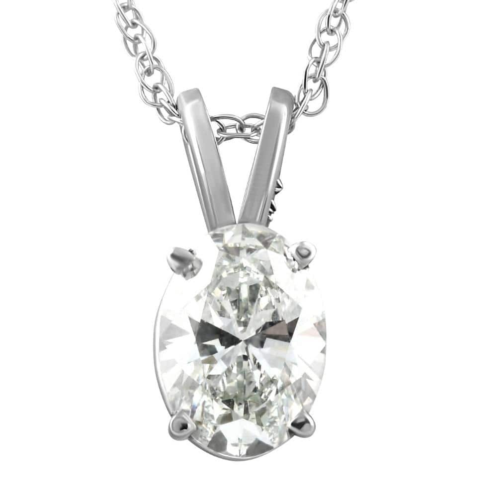 VVS 1Ct Certified Lab Grown Oval Diamond Solitaire Pendant White Gold Necklace