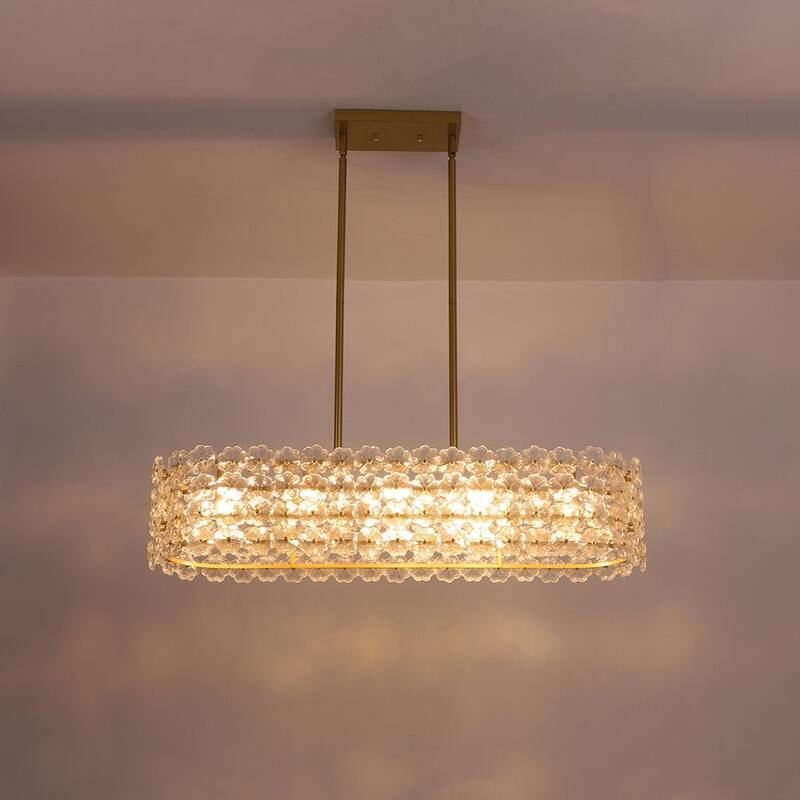 Glam 5-Light Glass Blossom Lantern Linear Island Chandelier 36.2 in