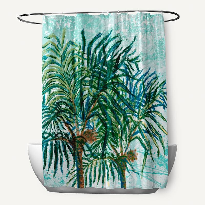 71 x 74-inch Palms Floral Print Shower Curtain - Teal