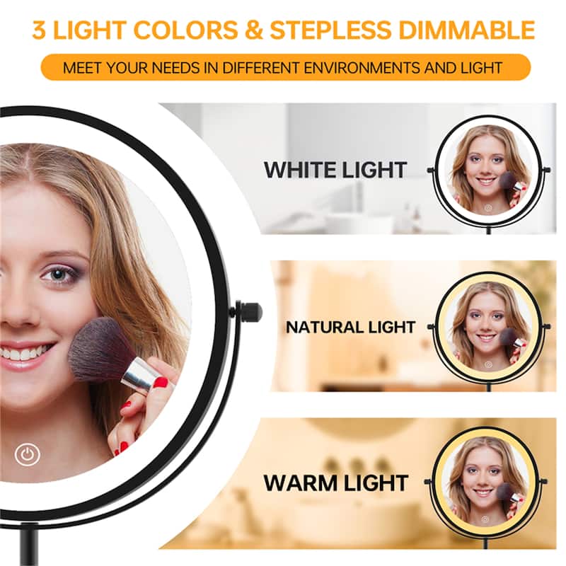 1X/10X 360 Rotation Makeup Mirror w/ Lights and 3 Color Lighting Dimmable