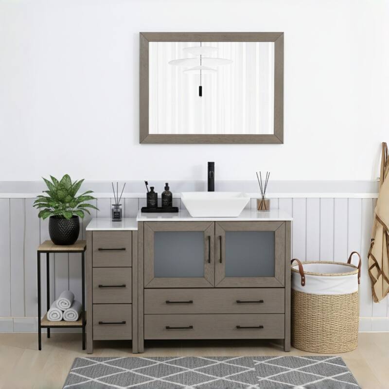 Vanity Art 48" Single Sink Bathroom Vanity Combo Set with Engineered Marble Top and Free Mirror - 48 x 18.5 x 36 Inches - Driftwood Gray