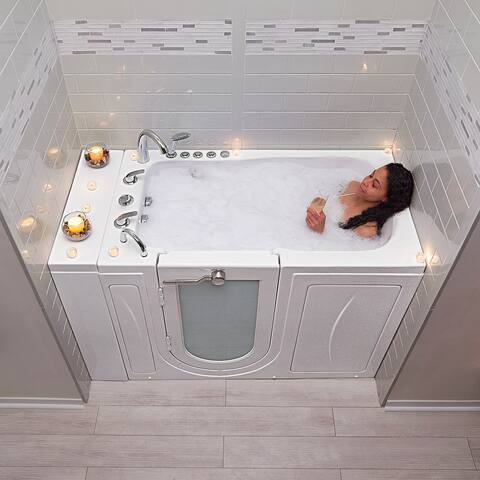 Ella Monaco 32" Acrylic Hydro Massage Walk-In Bathtub with Outward Swing Door, 5 Piece Fast Fill Faucet, 2" Dual Drain
