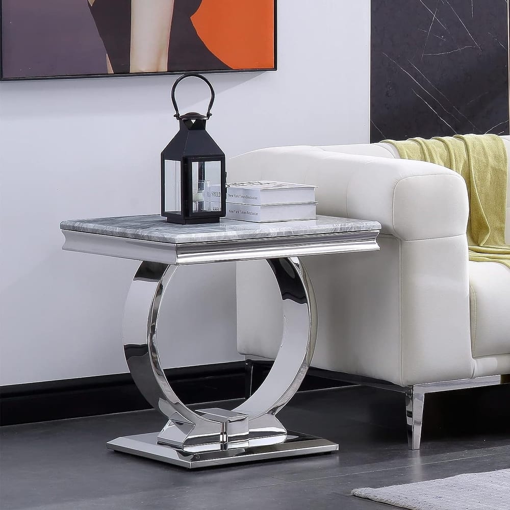 Modern metal End Table with Square Gloss Top and with metal U-shaped base