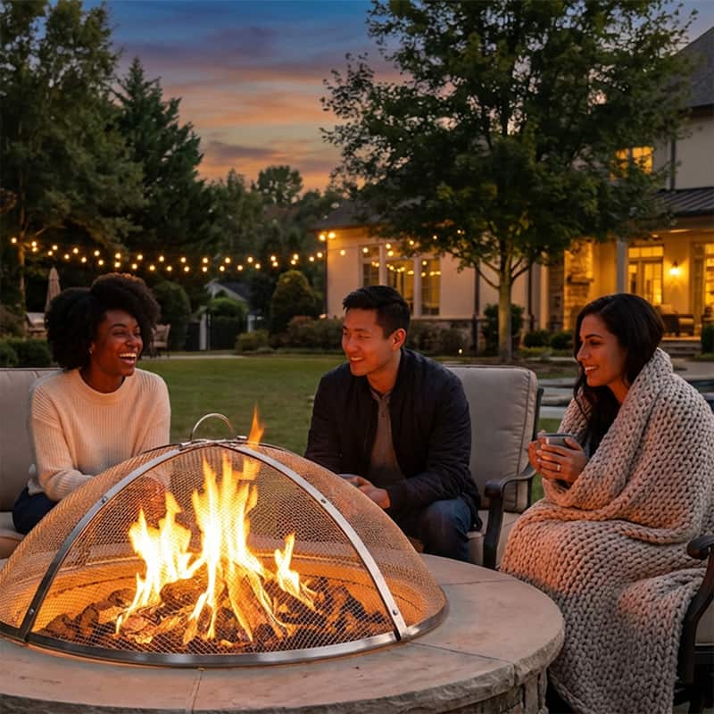 Sunnydaze Round Stainless Steel Fire Pit Spark Screen - 24" Diameter