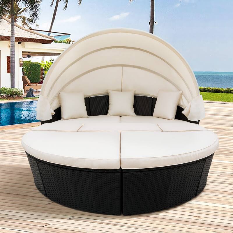 Clihome Outdoor black Wicker Furniture Clamshell Seating - Overstock ...