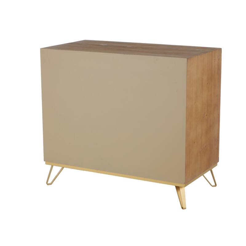 Brown Wooden Ribbed 3 Drawers Room Cabinet with Gold Handles and Legs - 20"W x 36"L x 32"H