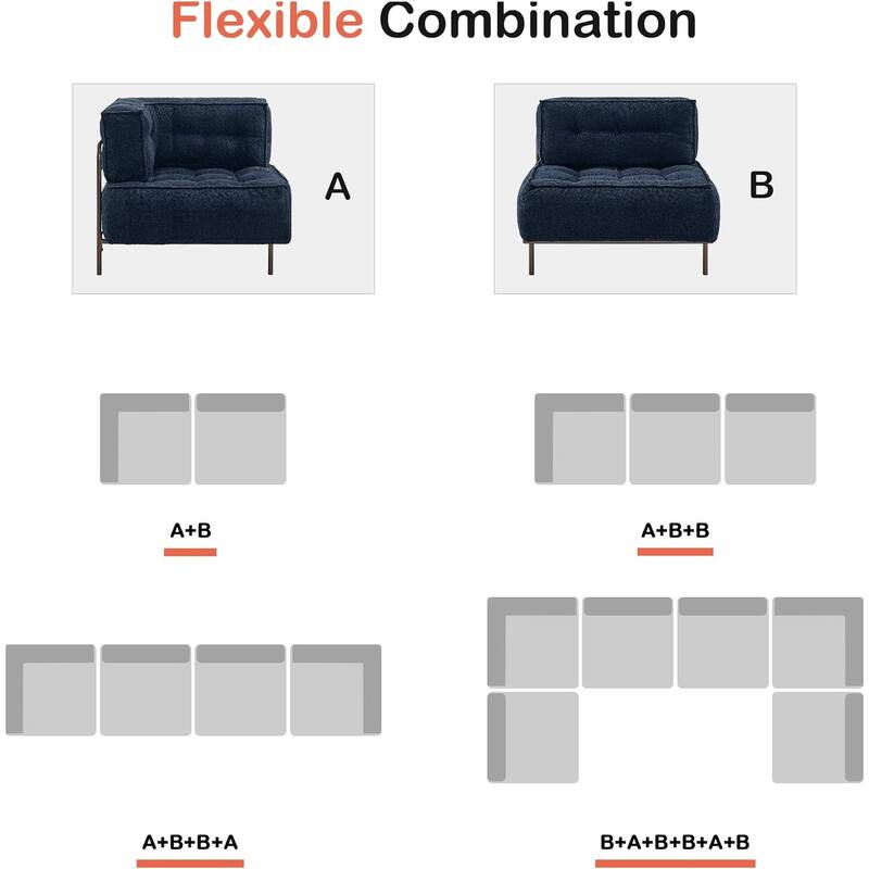 MCombo Modular Sofa Couch with Removable Cushion, 3 Seaters Accent Sofa Chair
