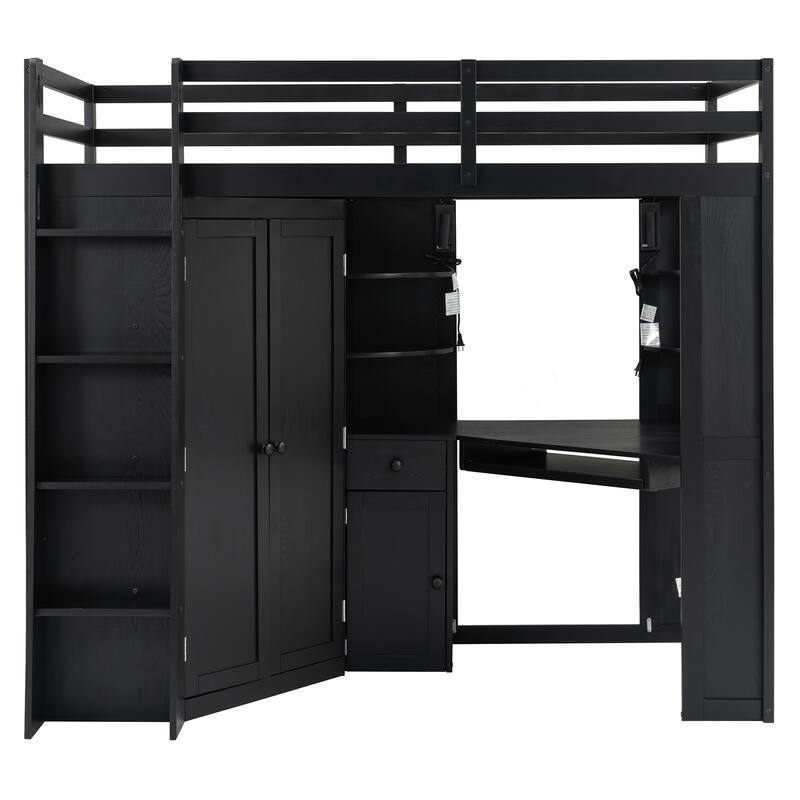 Twin Loft Bed with Integrated Wardrobe Desk Keyboard Tray Charging Station