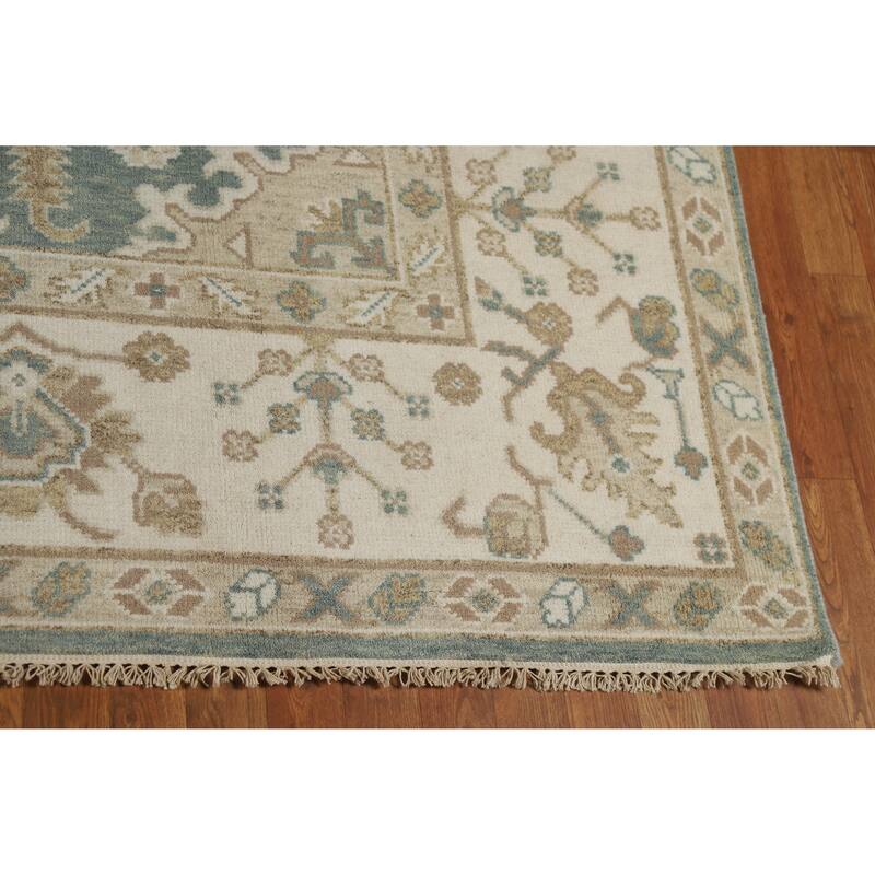 Floral Oushak Indian Area Rug Hand-Knotted Blue Wool Carpet - 8'2" x 10'0"