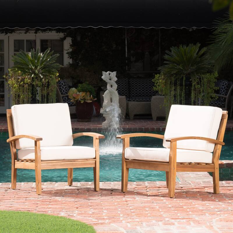 Peyton Outdoor Cushioned Wood Club Chairs (Set of 2) by Christopher Knight Home - Beige