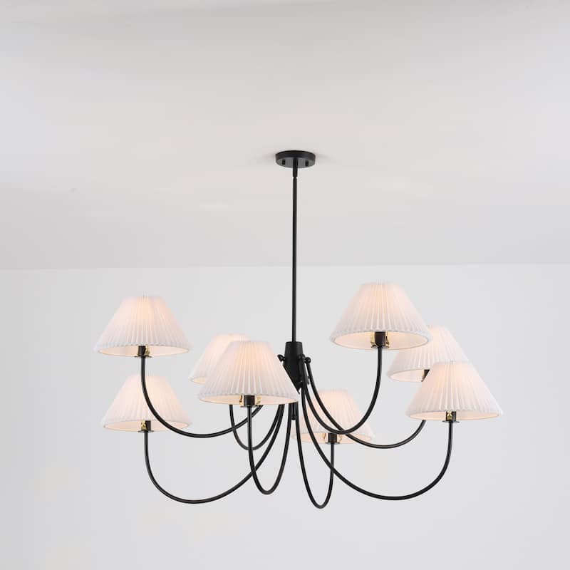 8/5-Light Mid-Century Modern Gold/Black Chandelier with Pleated Fabric Lampshades Hanging Light for Living Room, Dining Room - 8-Light - Black