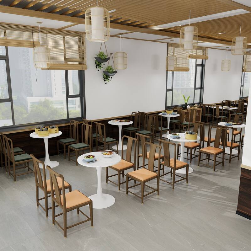 27.6-Inch Mid-Century Modern Style Dining Table, Accommodates 2-4 People, Featuring A Round White-Veined Marble Tabletop