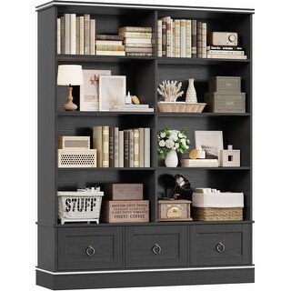 Farmhouse Bookshelf, 47 Inches Wide, 5 Tier with Drawers, 63 Inches ...