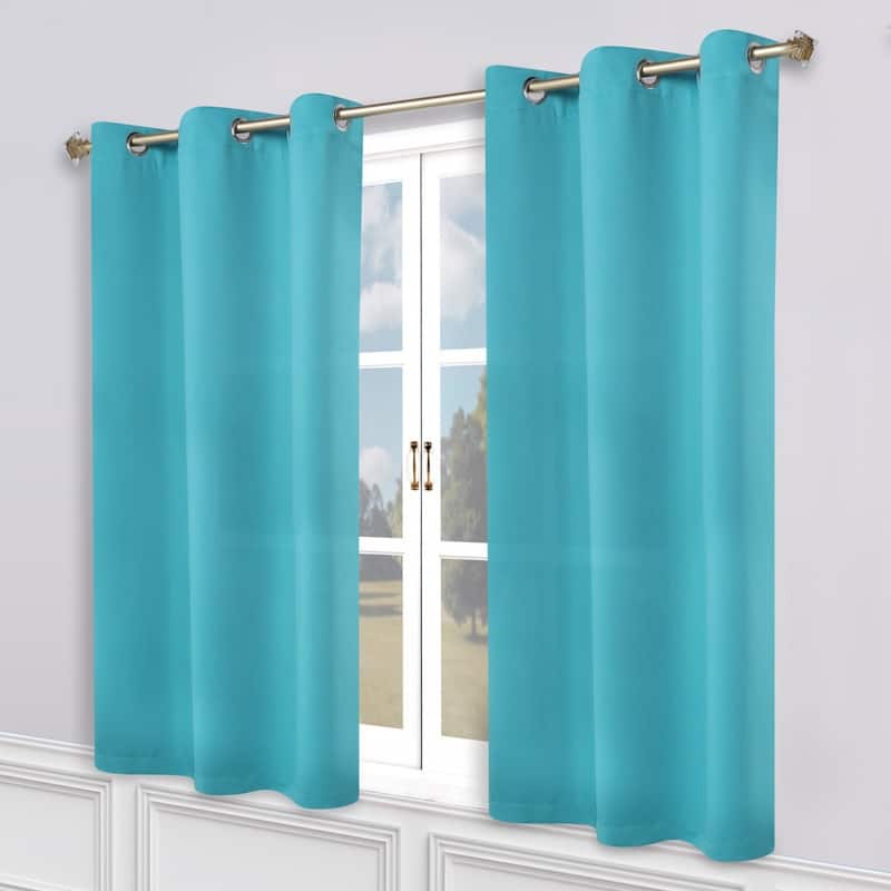 Superior Modern Solid Washable Room Darkening Curtains, Set of 2 Panels - 2PC- 52" x 63" - Aqua