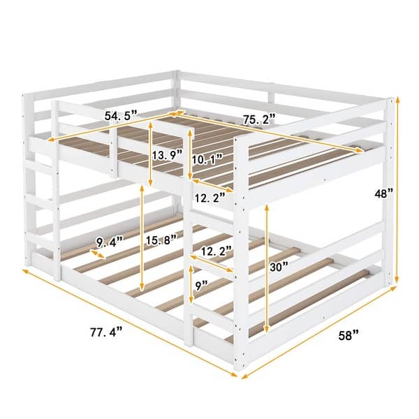 Functional And Aesthetic Design Full Over Full Bunk Bed with Ladder, White