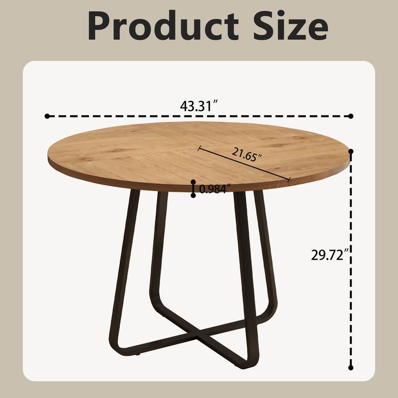 43.3" Round Dining Table for 4-6 People, MDF Wood Tabletop with Metal Legs, Modern Kitchen Table with X-Shaped Base