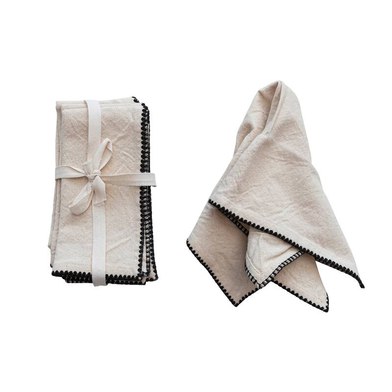 Cotton Napkins with Embroidered Trim - 18.0"L x 18.0"W x 0.3"H - Ivory - 18.0"L x 18.0"W x 0.3"H - Ivory