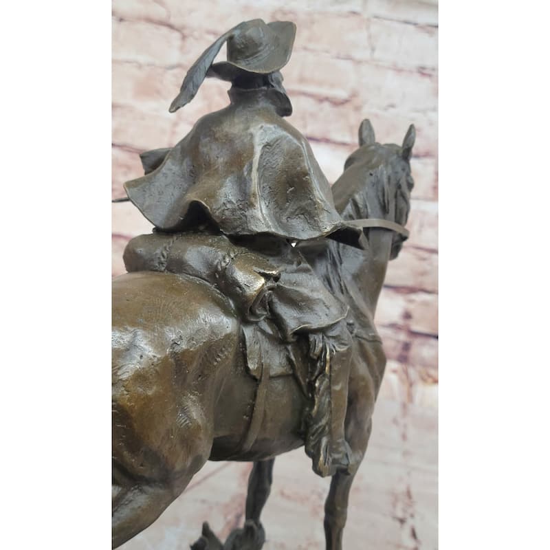 Bronze Explorer On Imitative Horseback – Detailed Historical Sculpture On Marble Base