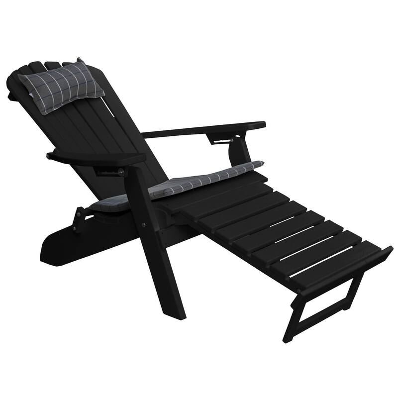Poly Folding and Reclining Adirondack Chair with Pullout Ottoman - Black