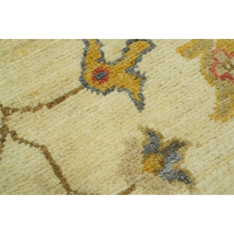 Handmade Floral Oushak Vegetable Dye Large Rug, Floral Geometric Carpet - 13' 8'' X 10' 1''