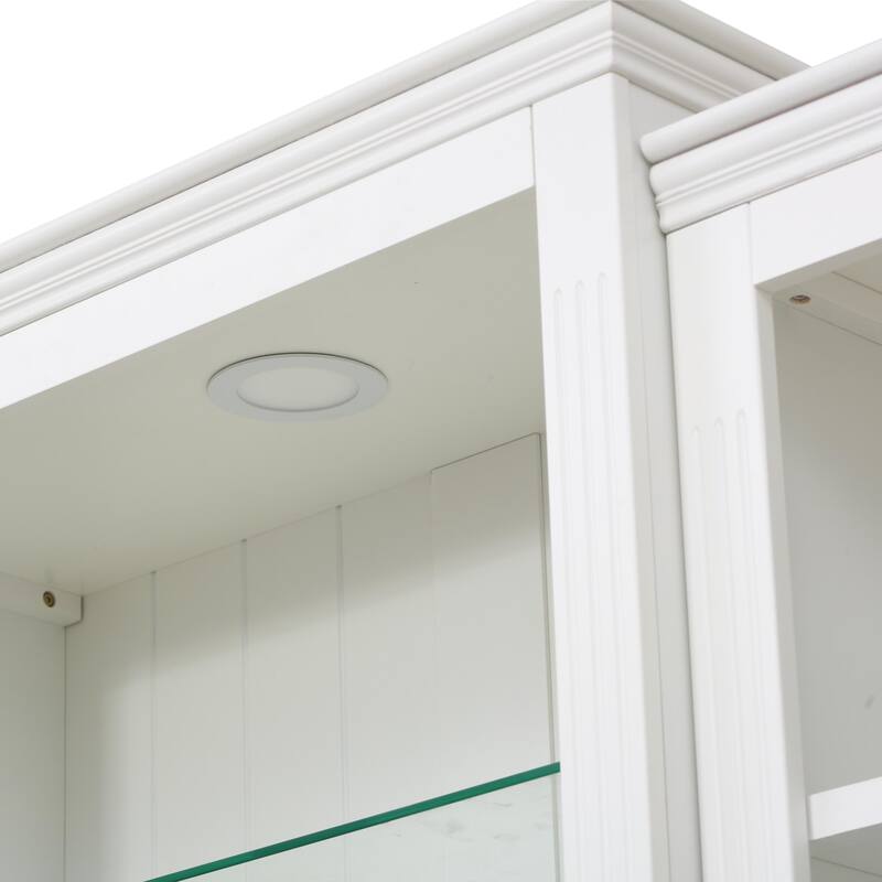 78.75"Tall 3-Pieces Bookcase,Display Cabinet With 5 Colors Adjustable Led Ceiling Light,Bookshelves With Tempered Glass Shelves