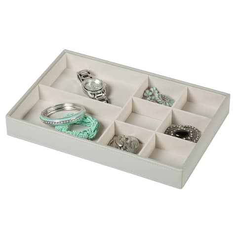 Jewelry Storage Organizer Tray with 8 Compartments without Ring Holder, Pebbled Grey