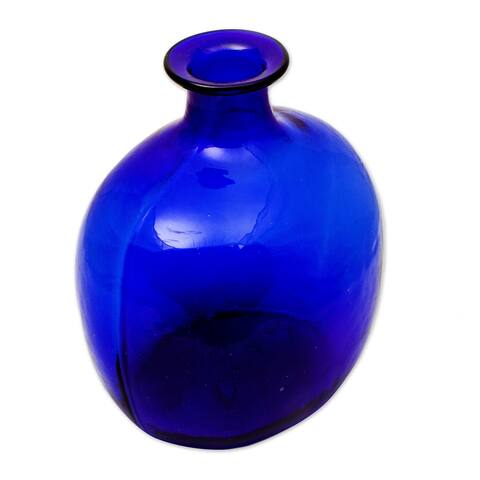 Novica Handmade Cobalt Blue Bottle Blown Glass Vase