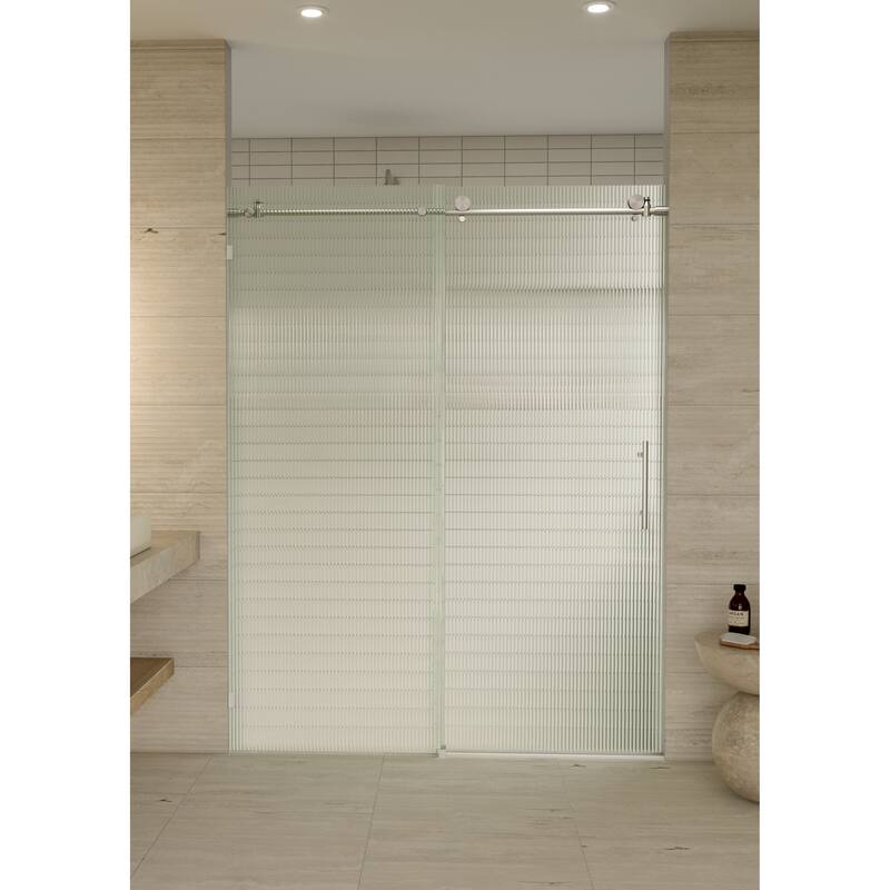 Galaxy 60 in. x 78 in. Fully Frameless Fluted Glass Sliding Shower Doors - Righthand