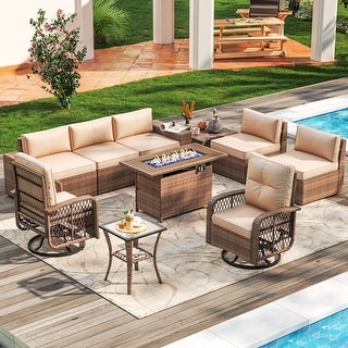 10 PCS Patio Furniture Set with Fire Pit Table - Bed Bath & Beyond ...