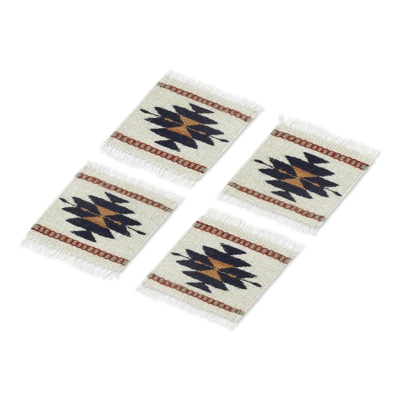 NOVICA Artisan Handblown Wool Coasters Multicolor Mexican Tableware Barware 'Midnight Star' (Set of 4)