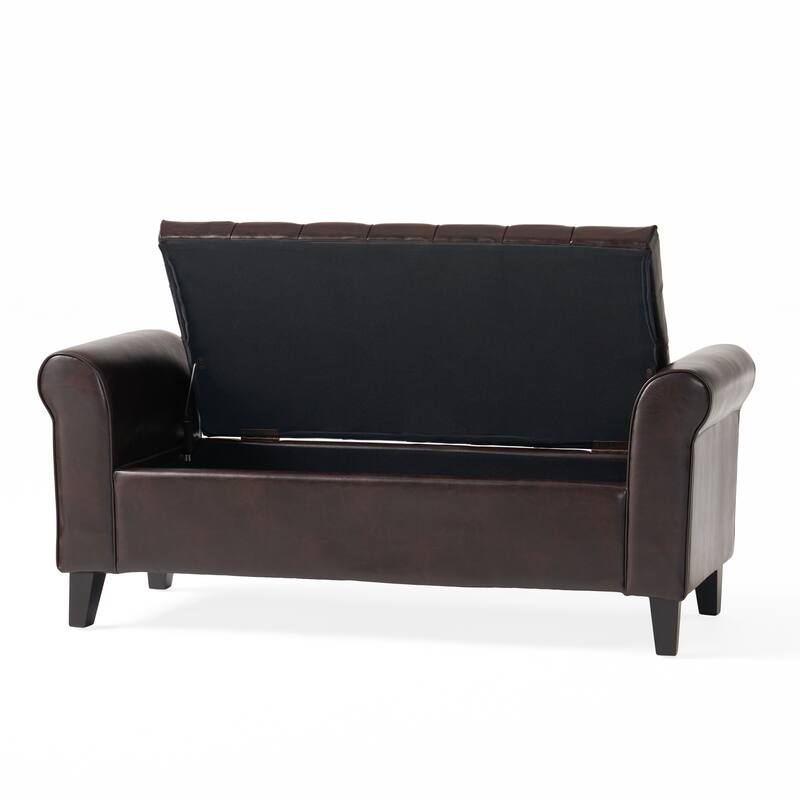 Roomfitters Upholstered Storage Bench with Tufted Design and Wooden Legs, Multi-functional End of Bed Bench