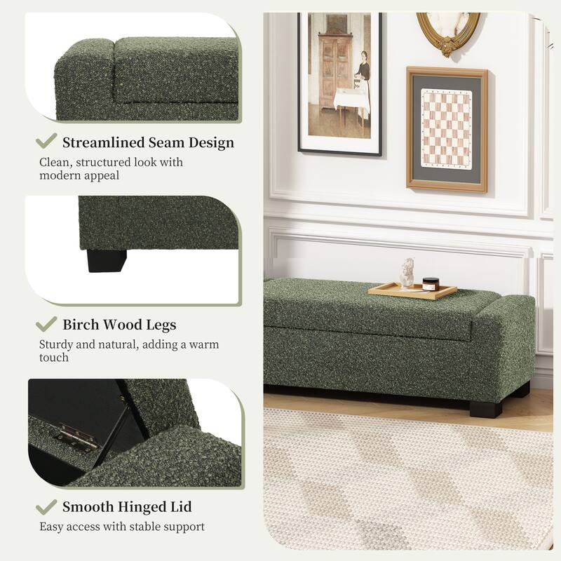 Roomfitters Upholstered Storage Ottoman Bench with Hinged Lid, Rectangular Accent Seat for Living Room or Bedroom