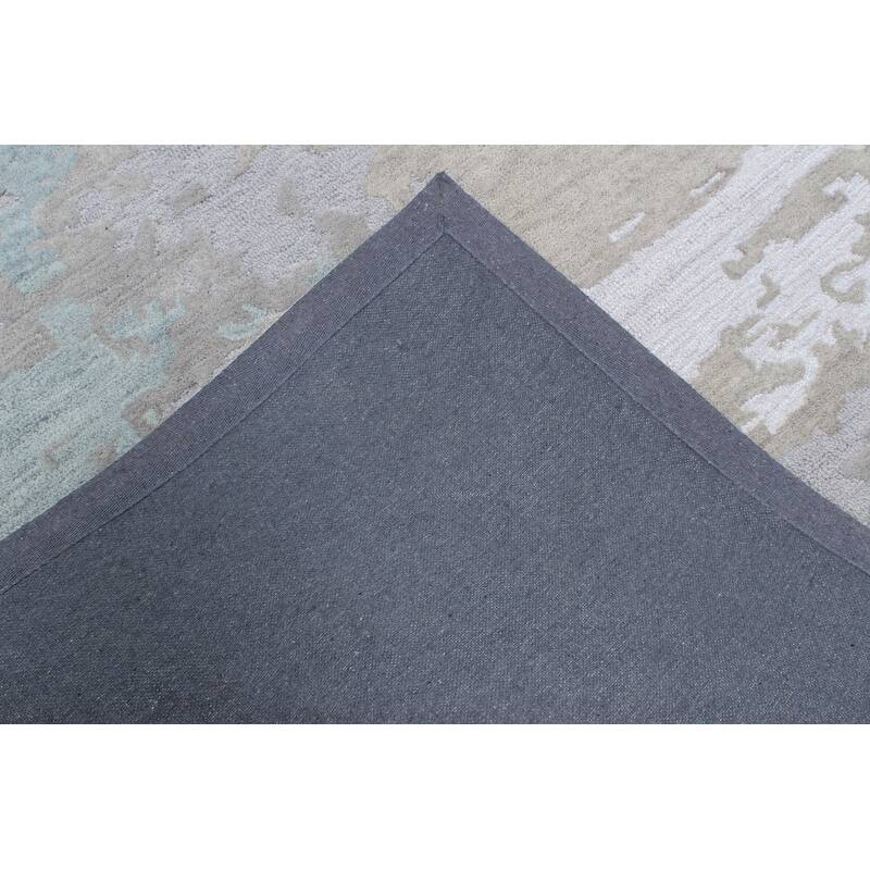 Handmade Emeralda Collection Blue/Tan/Ivory Wool and Viscose Area Rug
