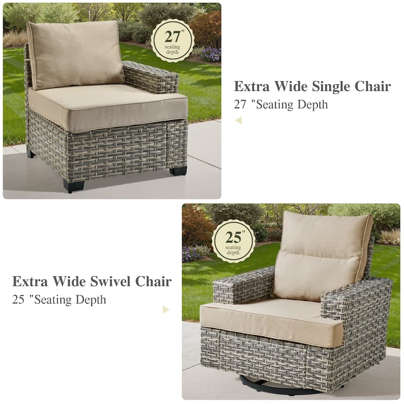 OVIOS 10 Pieces T shaped Seat Wide Armrest Swivel Chair Set With Fire Pit