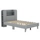 preview thumbnail 4 of 7, Grey Platform Bed with Storage Bookshelf Headboard