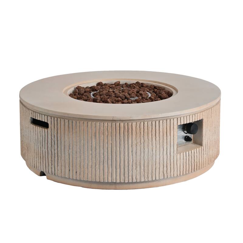 38.19" Propane Outdoor Fire Pit with Vertical Stripe Design, 50000 BTU Round Fire Pit Table with Steel Burner, Flame Control