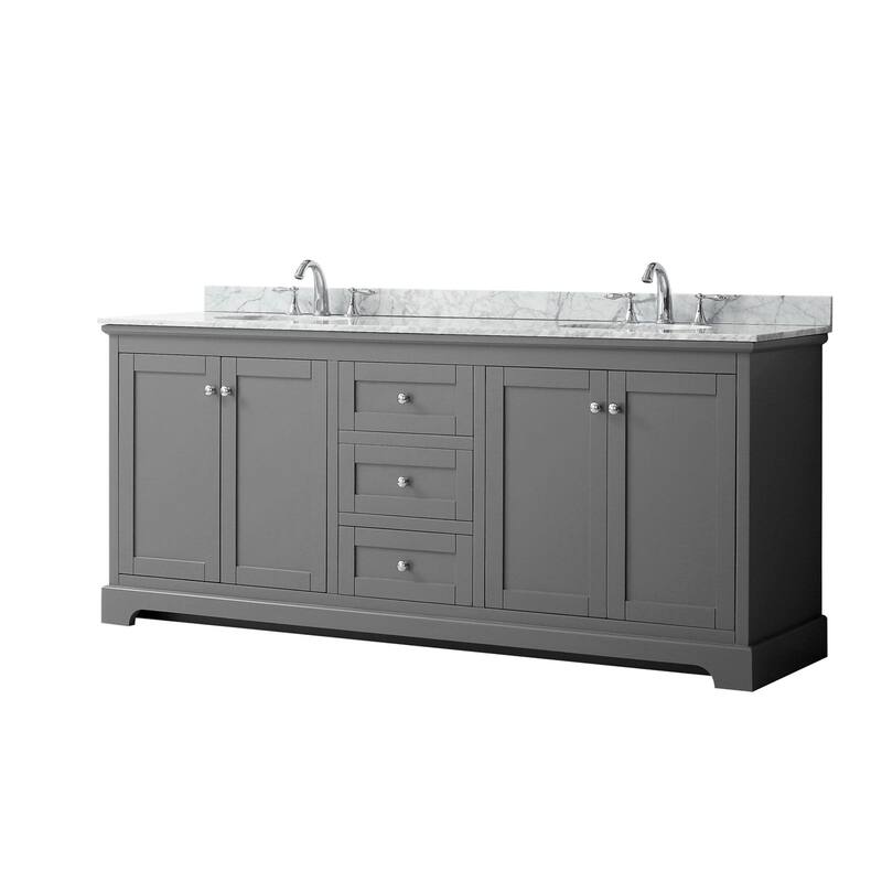 Wyndham Collection Avery 80" Free Standing Double Basin Vanity Set - Dark Gray / White Carrara Marble Top / Polished - Steel Finish