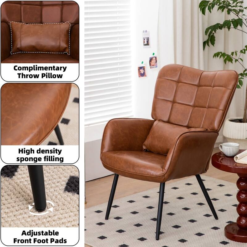 Modern Leather Armchair with Metal Legs and Soft Padded