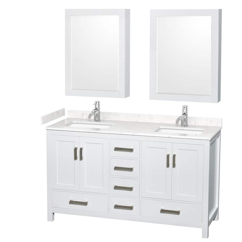 Wyndham Collection Sheffield 60" Double Bathroom Vanity, Carrara - White / Carrara Cultured Marble Top / Brushed