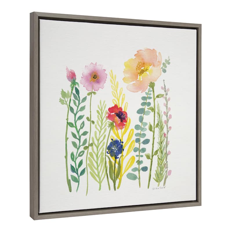 Kate and Laurel Sylvie Flower and Ferns Framed Canvas by Patricia Shaw - 22x22 - Plastic - Grey