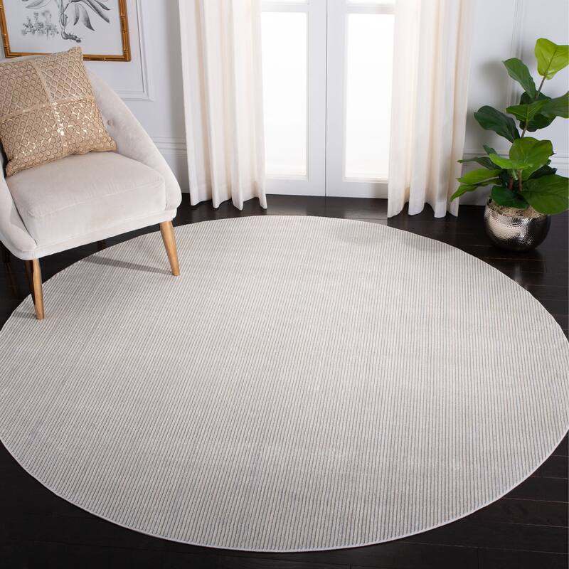 SAFAVIEH Dream Uma-Devi Modern Abstract Viscose Rug - 6'7" Round - Ivory/Ivory