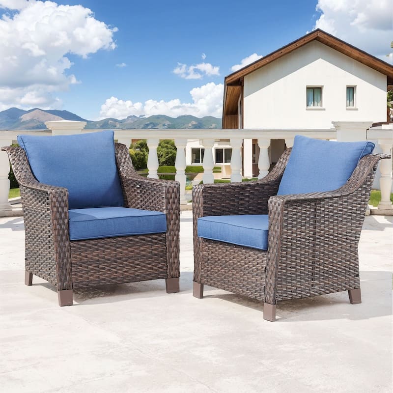 Gymojoy Outdoor Wicker Patio Chairs Set of 2 with Cushions - 2-Piece - Blue
