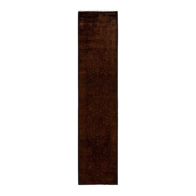 Overton Hand Knotted Wool Vintage Inspired Modern Contemporary Overdyed Brown Runner Rug - 2' 5" x 10' 10"