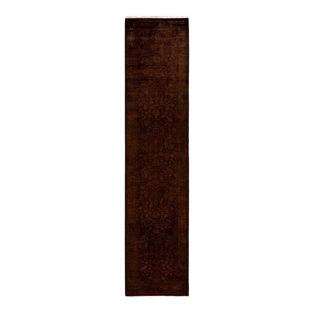 Overton Hand Knotted Wool Vintage Inspired Modern Contemporary Overdyed Brown Runner Rug - 2' 5" x 10' 10"