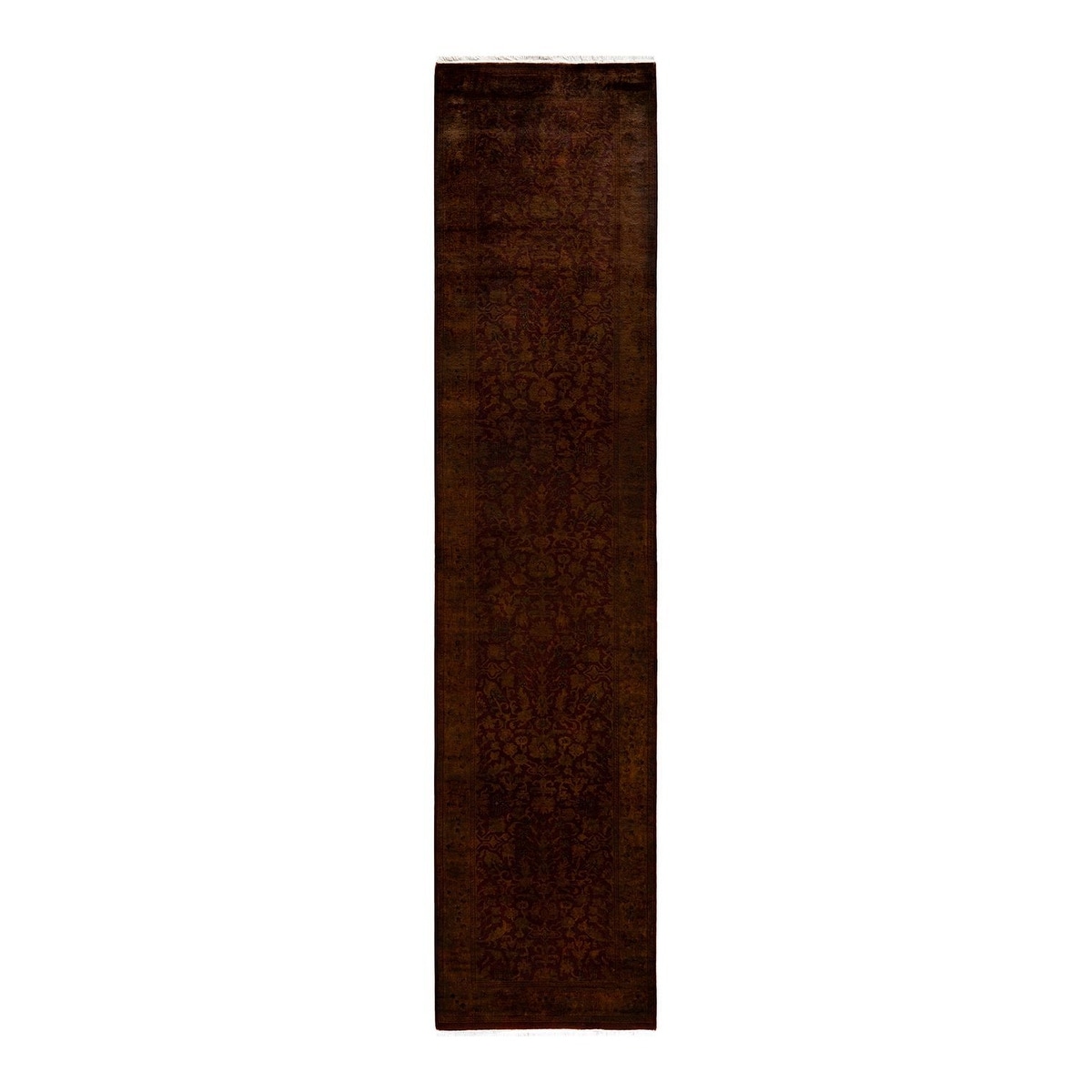 Overton Hand Knotted Wool Vintage Inspired Modern Contemporary Overdyed Brown Runner Rug - 2' 5" x 10' 10"