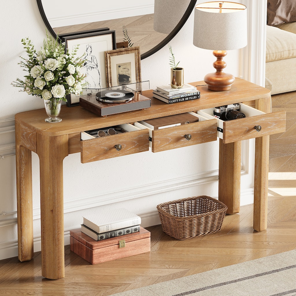 Curved Corners Console Table Entryway Table with 3 Drawers