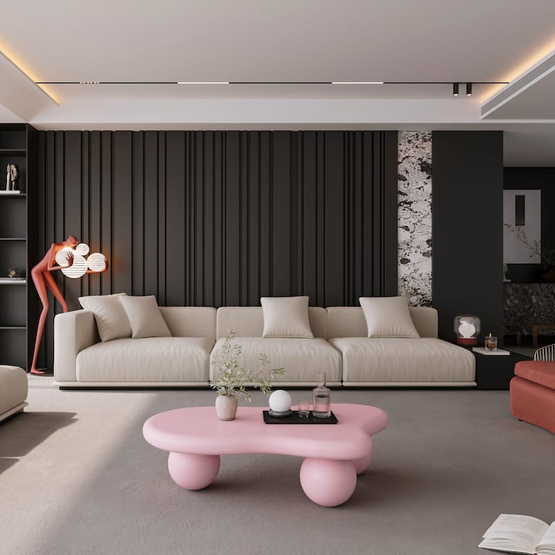 40 Inch Cloud Shaped Coffee Table with 3 Ball Legs for Living Room